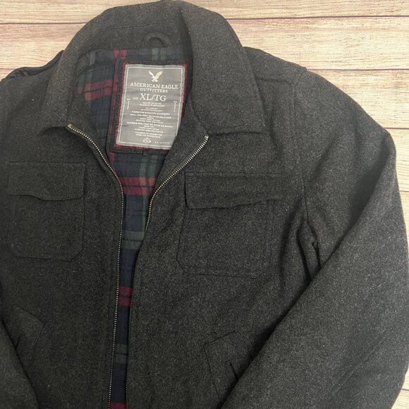 American Eagle Wool Blend Jacket Mens XL Gray Zip Up Plaid Lined Outerwear - Picture 11 of 15